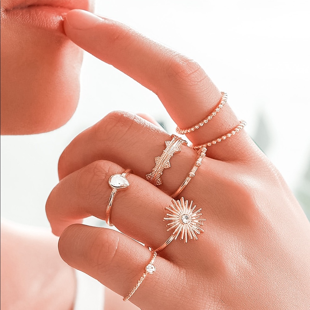 Boho Rhinestone Ring Set